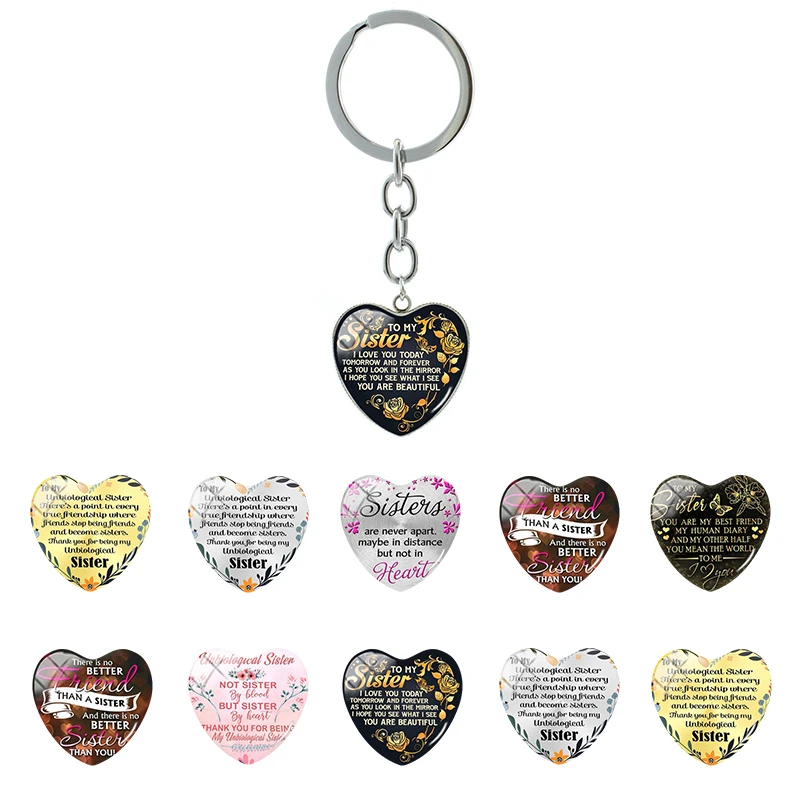 

To My Sister keychain Sister Are Never Apart Maybe In Distance But Not In Heart Inspirational Glass Carbochon key chain FCX31
