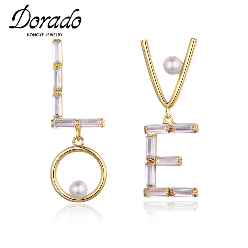 

Dorado Romantic Zircon LOVE Letter Asymmetrical Drop Earrings for Women Imitation Pearl Brincos Simple Jewelry Anniversary 2023