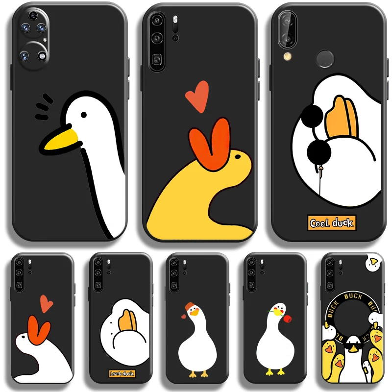 

Cartoon Cute Call Duck For Huawei P50 P40 P30 P20 Pro Lite 5G Phone Case Huawei P Smart 2019 2021 Black Coque Back Soft