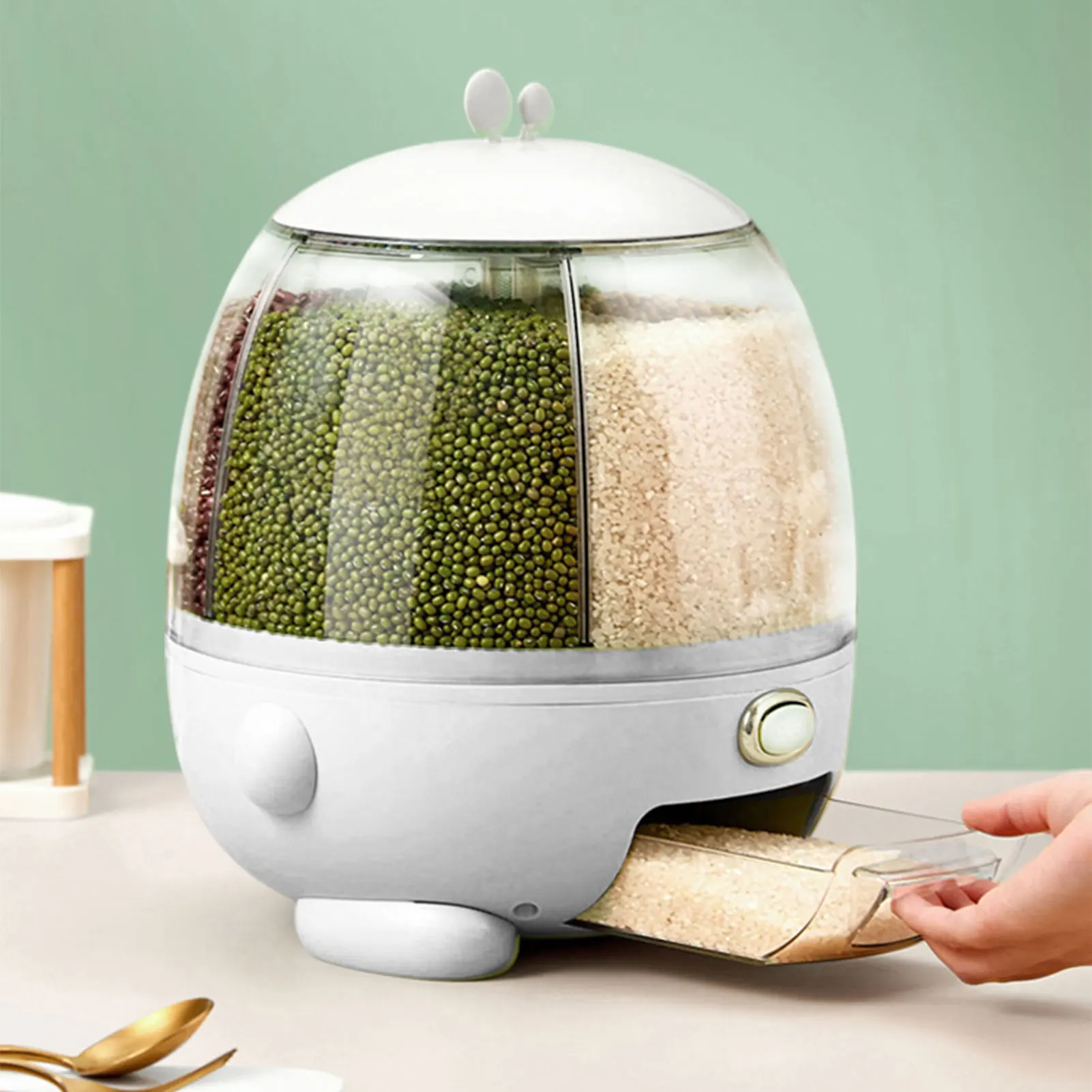 

Multi Grain Dispenser Container Dry Food Dispenser Countertop 5 Grid Dry Food Storage With 360 Rotating Base Large Rice Storage