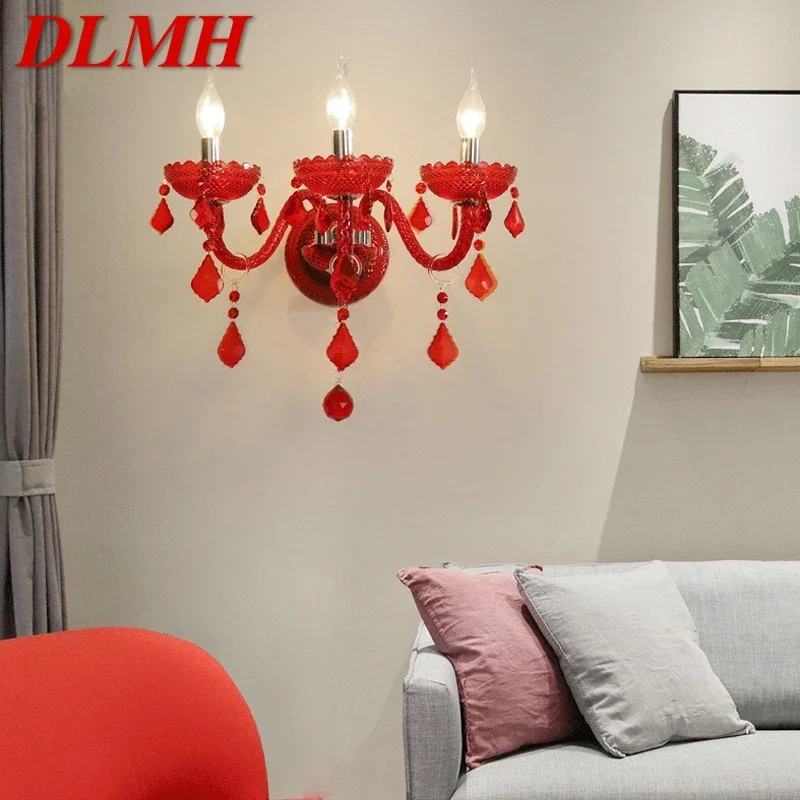 

DLMH красная Свадебная Хрустальная настенная лампа в европейском стиле лампа-свеча Роскошная гостиная ресторан спальня вилла отель