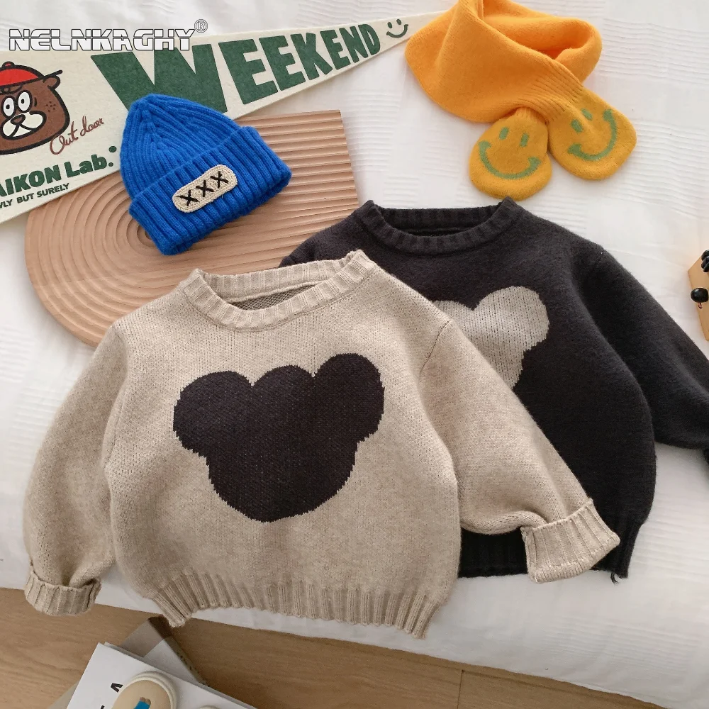 

Autumn Kids Baby Girls Boys Full Sleeve Cartoon Bear Knitted Top Bottoming Clothing Children Cute Covering Yarn Sweater 3M-6Y