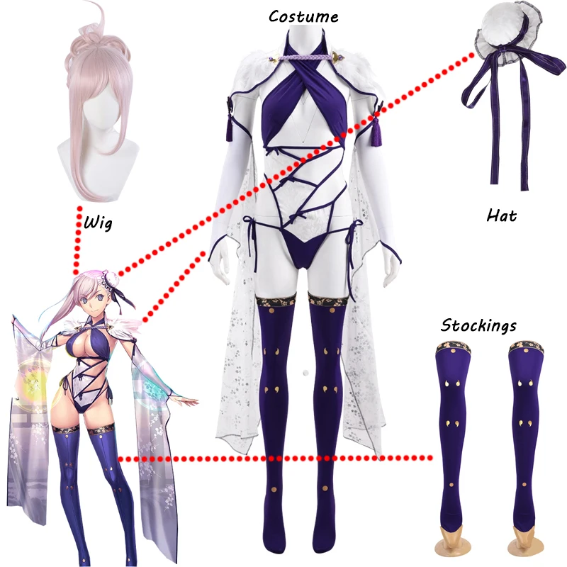

Fate/Grand Order FGO Miyamoto Musashi Bikini Cosplay Costume Swimsuit Girl Swimwear Halloween Sexy Suit With Stockings And Hat