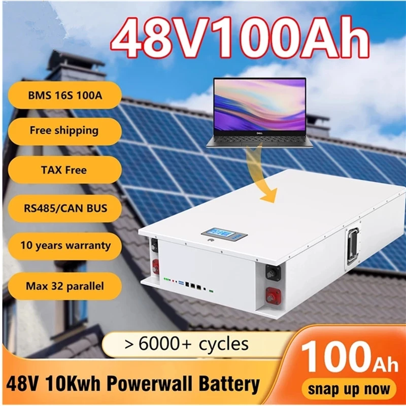 

Powerwall 48v 100ah lifepo4 solar lithium battery 51.2v 5kw battery 6000+cycles max 32 parallel rs485 can barr for inverter