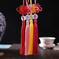 chinese knot blue and white porcelain bead tassel fan pendant hand woven chinese style car hanging decoration pendants