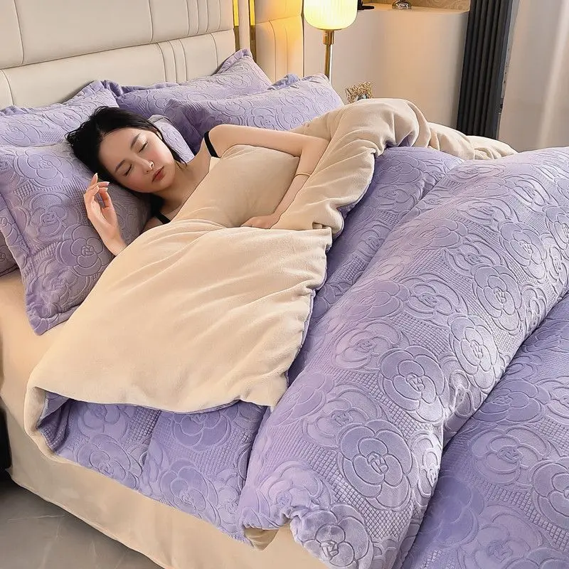 

Winter Thicken Milk Velvet Duvet Cover Soft Warm Plush Bed Quilt Cover Double Bed Cover Twin Queen King Comforter Blacnket Cover