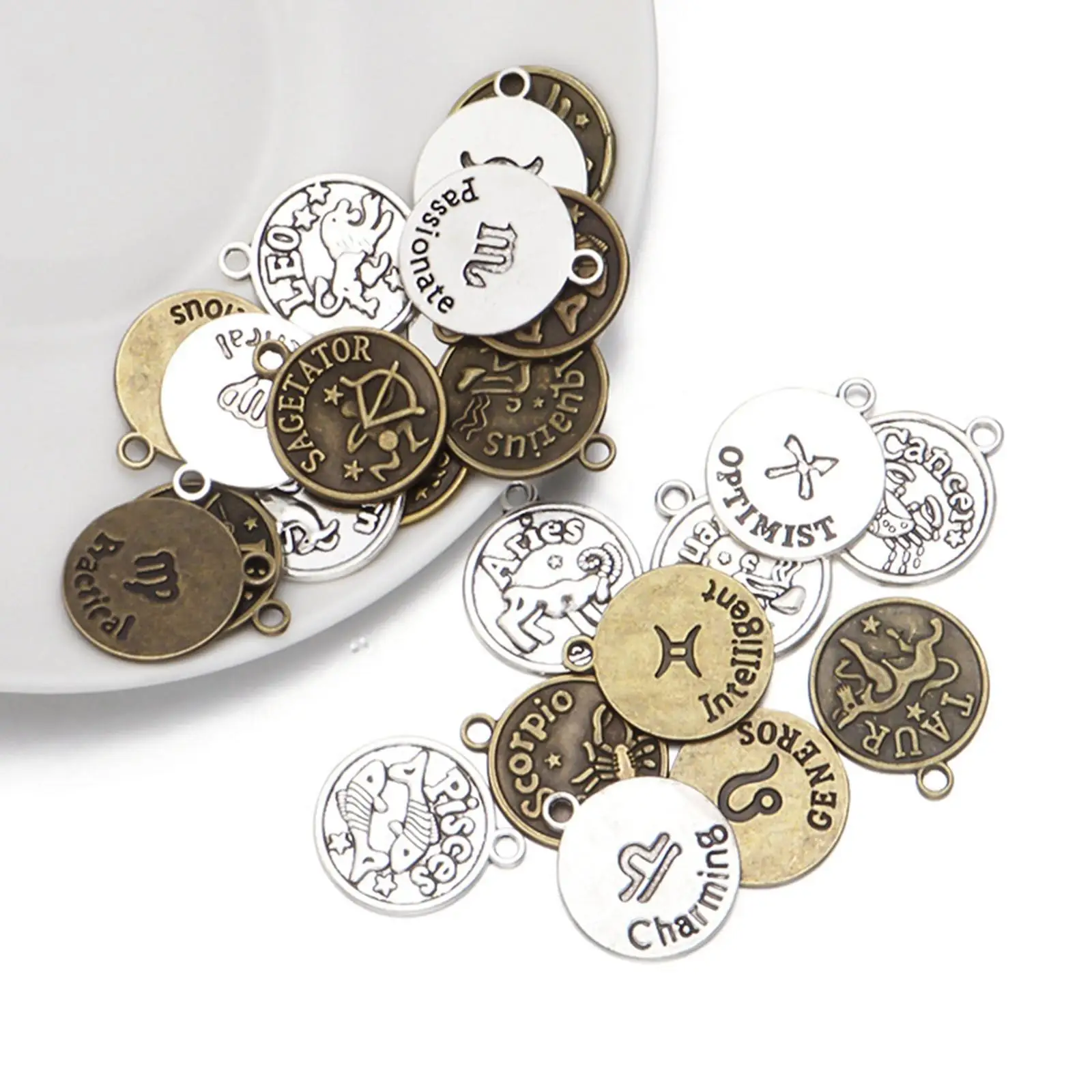 

24x Retro Round Constellation Pendant Zodiac Necklace Christmas Gift