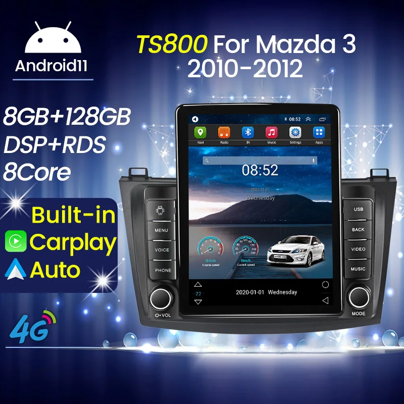 Автомобильный мультимедийный плеер с экраном Tesla Android 11 для Mazda 3 Mazda3 BL 2009-2013 радио