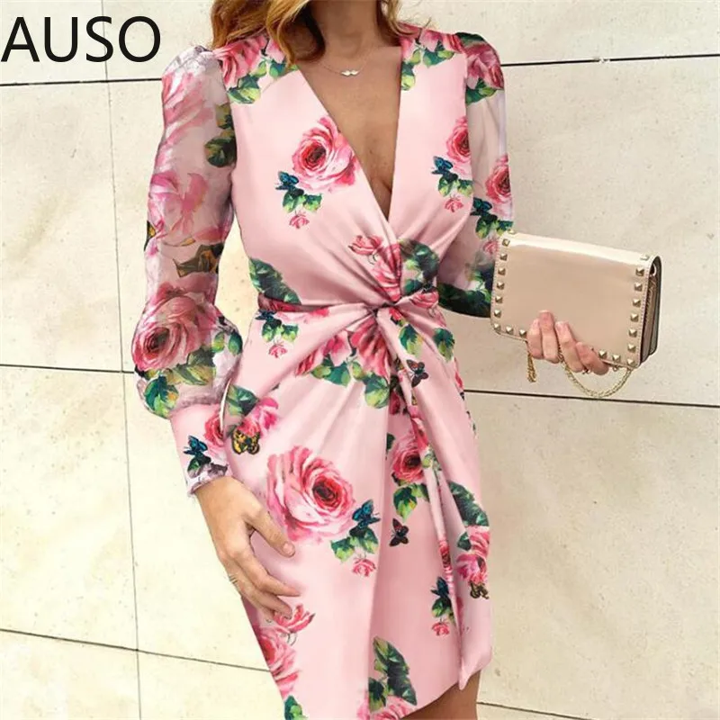 

Женское платье большого размера с сетчатым рукавом, модное облегающее платье с V-образным вырезом и оборками, плиссированное элегантное веч...