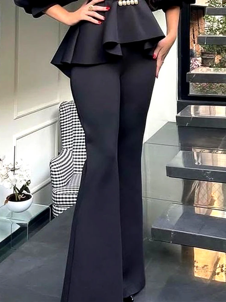 

High Waist Pants Ladies Office Black Flare Long Trousers Daily Party Evening Cocktail Event Capris Summer Autumn Women Clothing