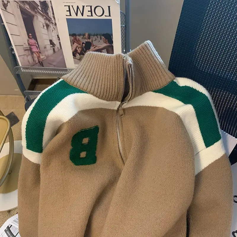 

Knitted Sweater Cardigan Women 2022 Autumn Winter Design Double Zipper Stand Collar Knitted Letter Jacquard Sweaters Coat Top