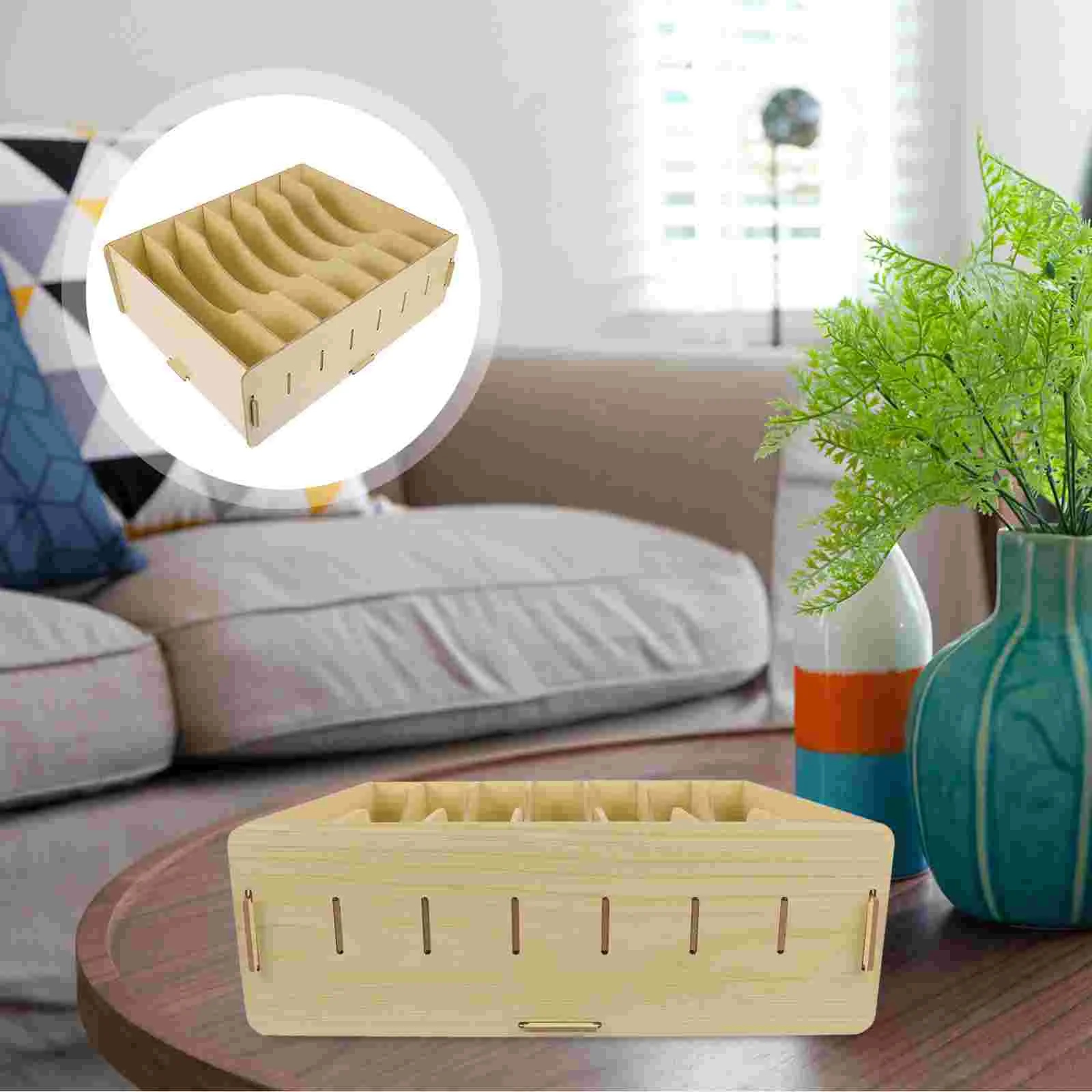 

Wood File Organizer with 7 Adjustable Dividers Document Letter Mail Tray Paper Sorter Office Tabletop Basket Storage Box