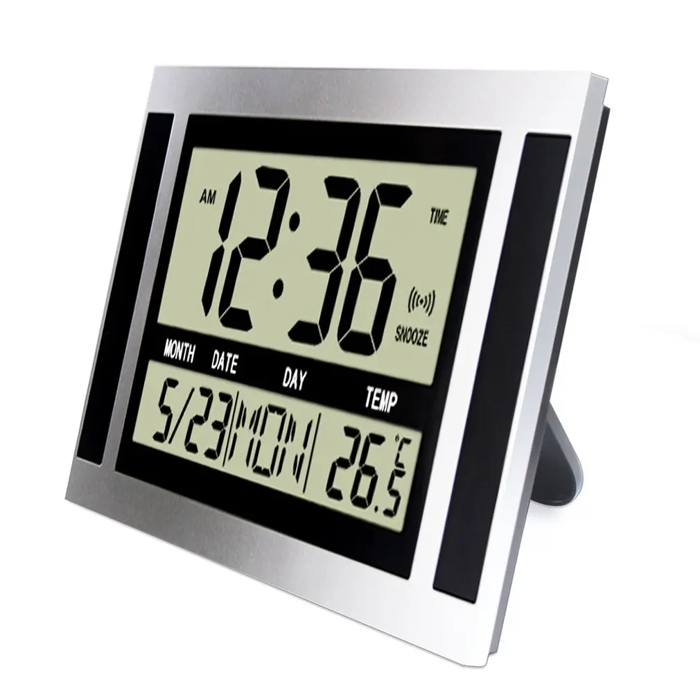 Hot 2022 New LCD Digital Wall Clock Big Number Time Table Alarm Clock Modern Design Office Home with Thermometer & Calendar