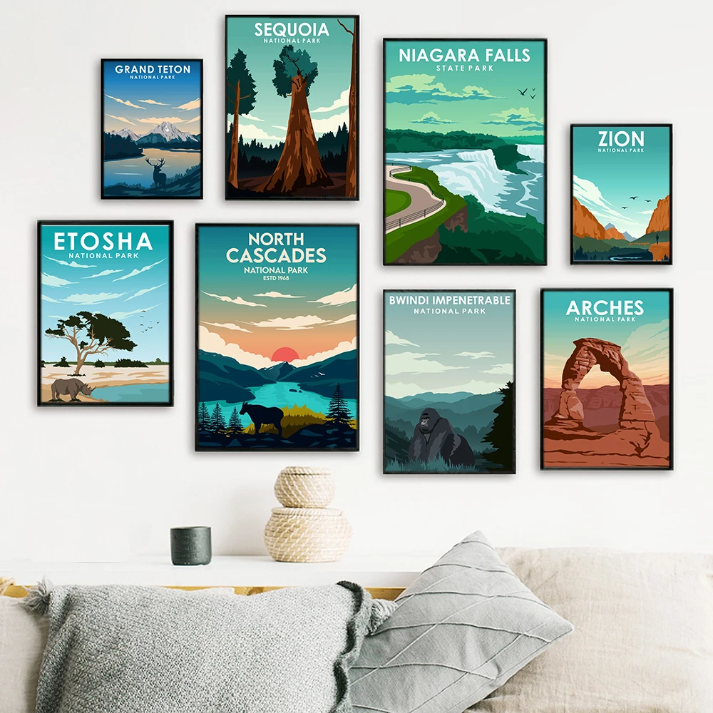Винтажная художественная живопись в стиле национального парка Grand Teton, путешествия, города, ретро плакаты, настенный плакат, картина, декор