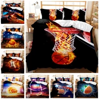 3pc fire basketball bedding microfiber queenking size sports comforter cover set for teen boys 2 pillowcase and 1 duvet cover