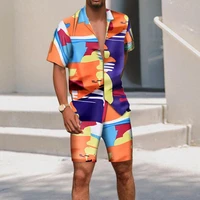 2 pcsset%c2%a0men outfit%c2%a0colorful print%c2%a0turn down collar%c2%a0single breasted%c2%a0hawaii flower pattern men shirt shorts set%c2%a0vacation clothes