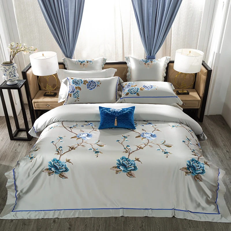 

Luxury Embroidery Jacquard&Egyptian Cotton Bedding Set Chinese-Style 4/6pcs King Size Flat Sheet/Bedspread Duvet Cover Set Home