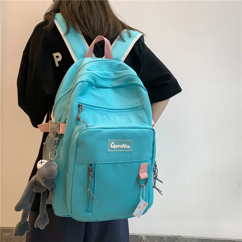 

TRAVEASY Fashion Women Solid Color High School Student Backpack Nylon Pretty Waterproof School Backpack Female Casual Lady Bags