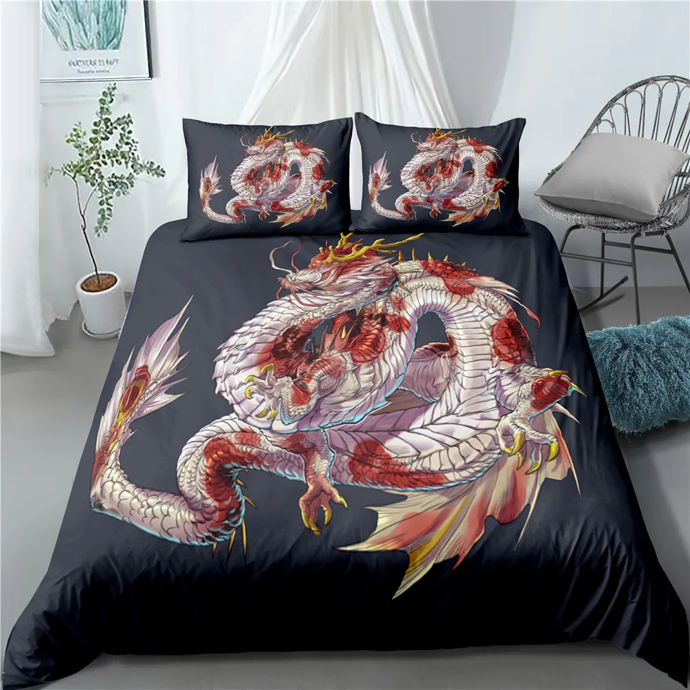 

Dragon Printed Duvet Cover Teen Adults Ancient Mythical Animal Polyester Quilt Cover King Queen Western Magic Dragon Bedding Set