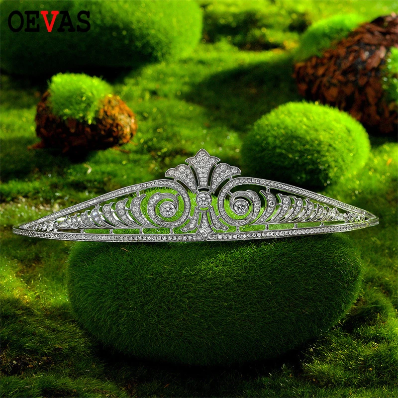 

OEVAS 100% Серебро 925 пробы круглая Королева Корона шиньоны с высокоуглеродистыми бриллиантами для женщин сверкающие ювелирные изделия для сва...
