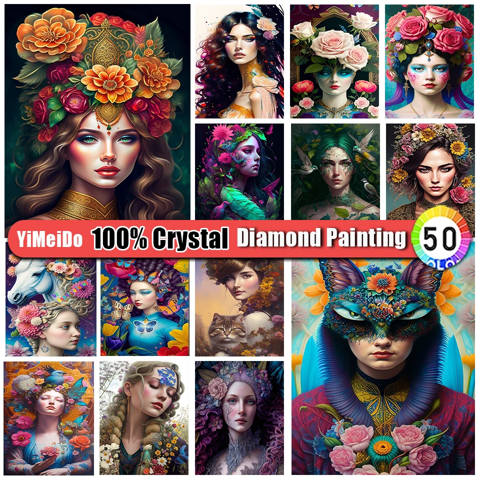 

YiMeiDo 100% Crystal 5D Diamond Painting Girl Full Round Diamond Mosaic Portrait Rhinestone Embroidery Diy Cross Stitch Kit
