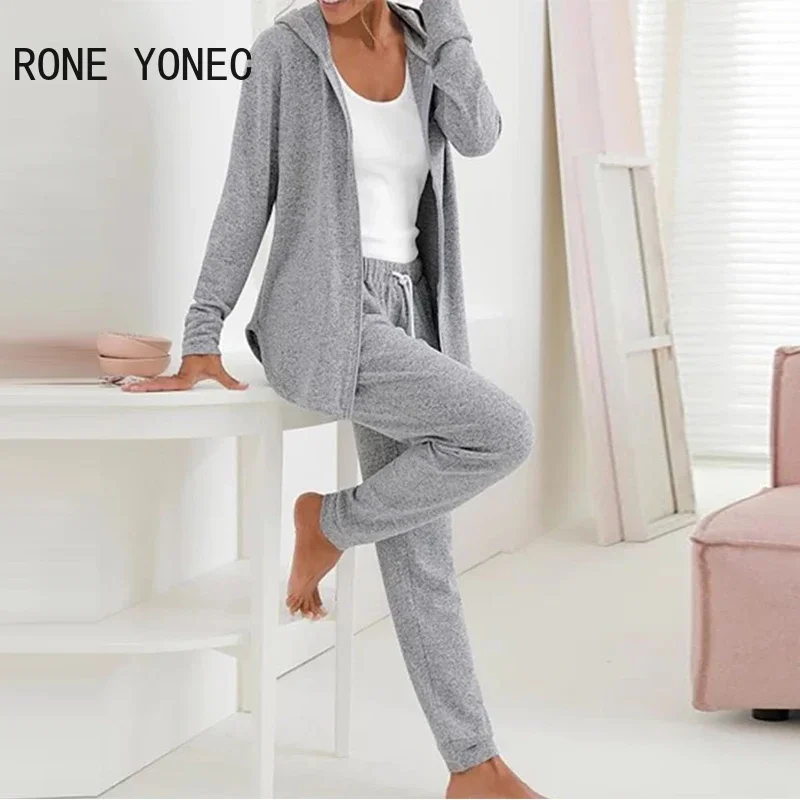 Женский Повседневный комплект из куртки с капюшоном и брюк длиной до щиколотки