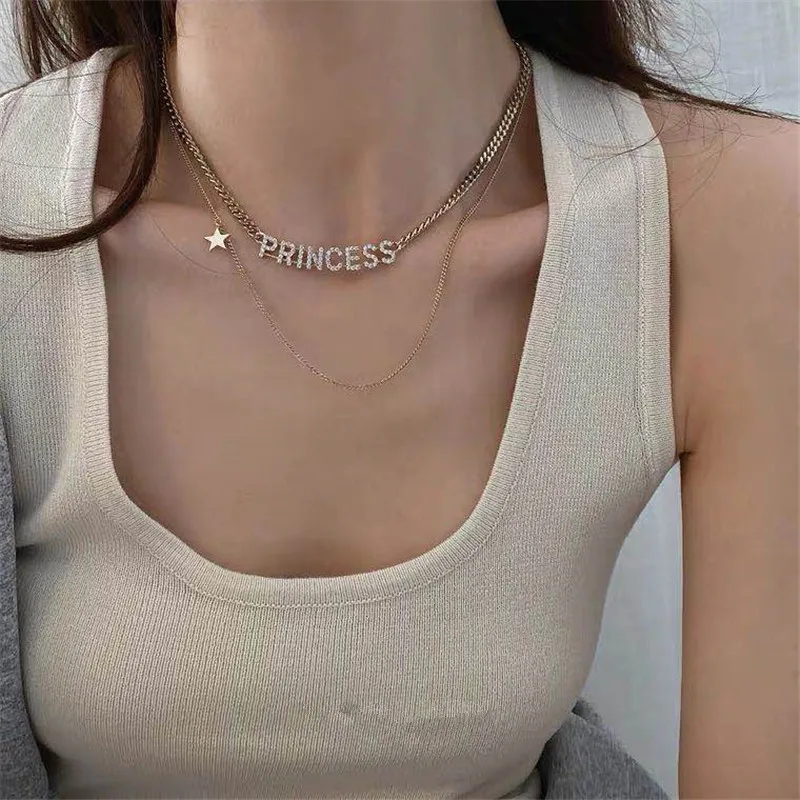 

Double Layered Wearing Letter Necklace Female Hip-Hop Niche High Fashion Light Luxury Collarbone Chain Temperament Jewelry