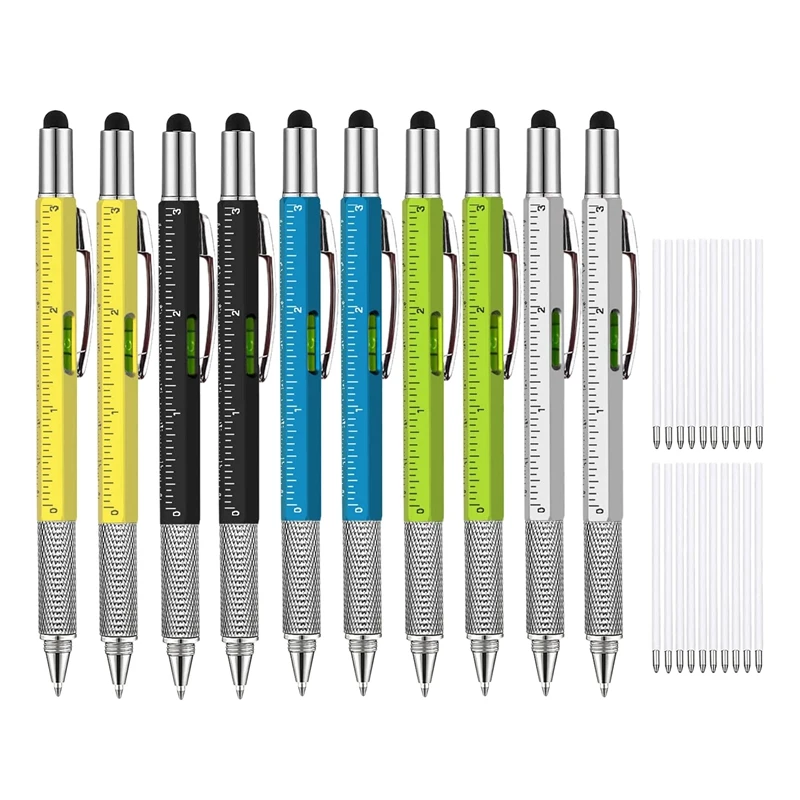 

10 Pcs 5 Colors 6 in 1 Multitool Ballpoint Pens Gift Tool Pen Personalized Pen Tool Gadget Pen Gift for Men