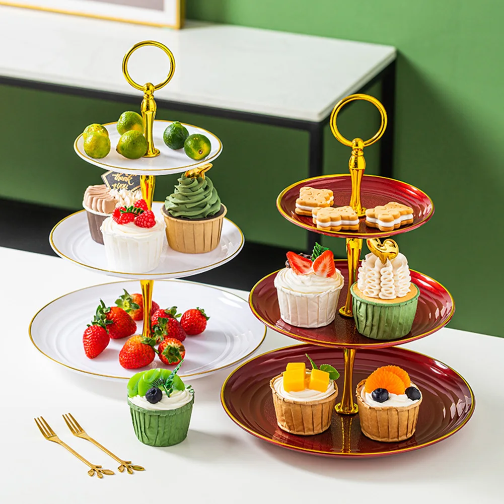 

Plastic Cupcake Display Stand 3 Tier Table Trays Fruit Plate Detachable Cake Stand Dessert Holder For Wedding Birthday Party