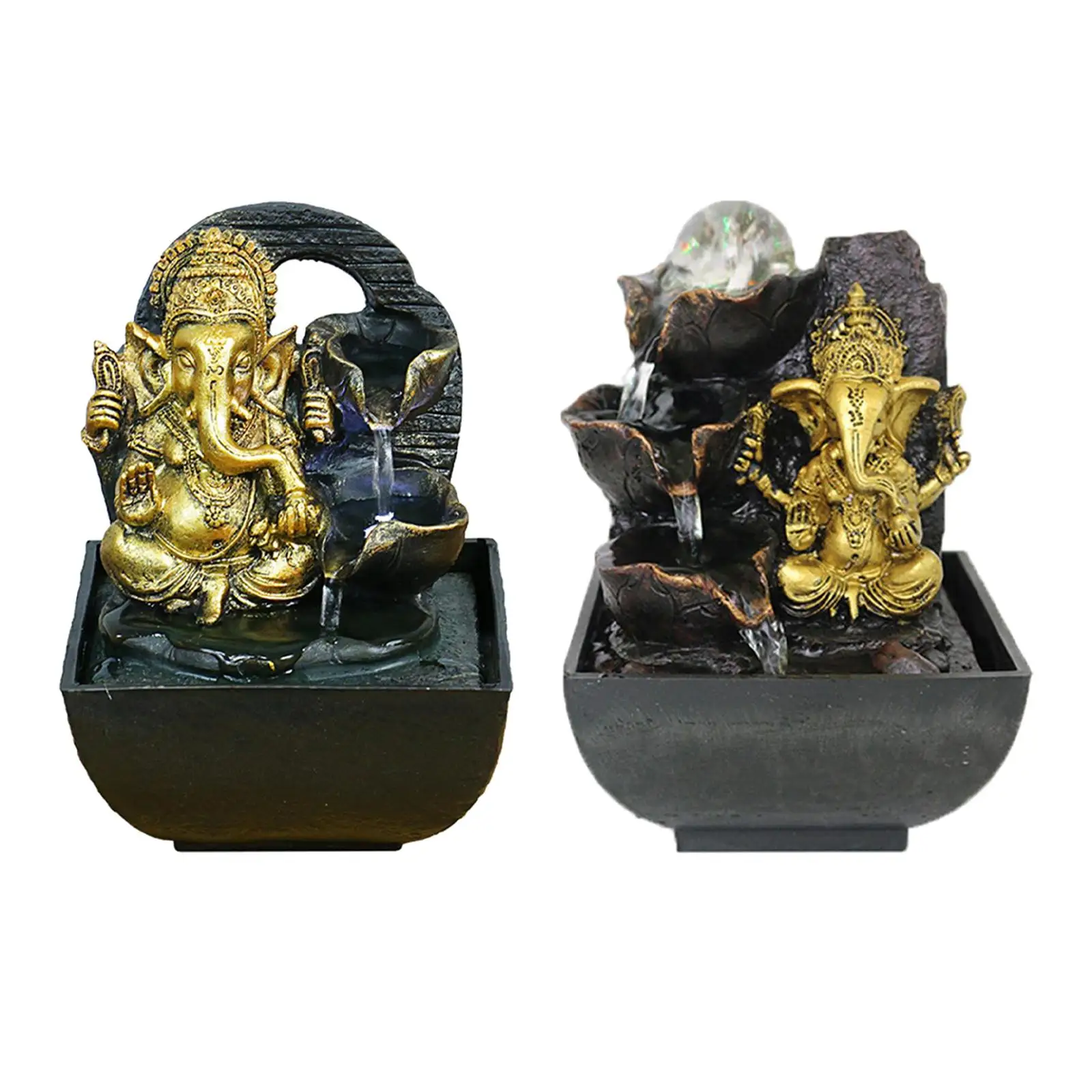 

Waterfall Fountain with Pump with LED Lights Ganesha Statues Tabletop Water Fountain for Living Room Home Meditation Bedroom