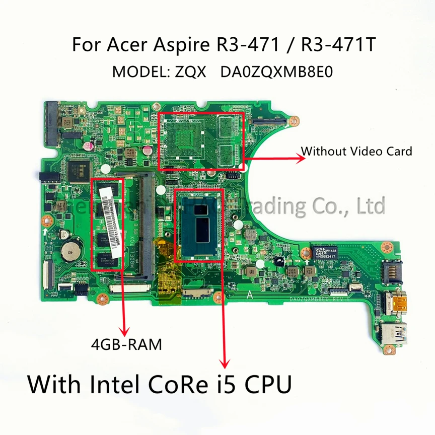 

For Acer Aspire R3-471 R3-471T R3-471G Laptop Motherboard With i5-4210U 4G-RAM NBMP411003 NB.MP411.003 DA0ZQXMB8E0 Mainboard