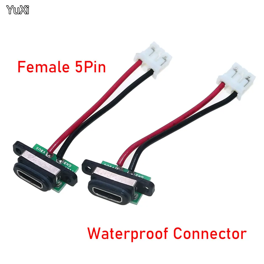 

YUXI 1-20PCSC Micro USB Waterproof Connector 5P 5Pin Port Socket Female with Screw Hole Power Charging Dock With Cable Terminal