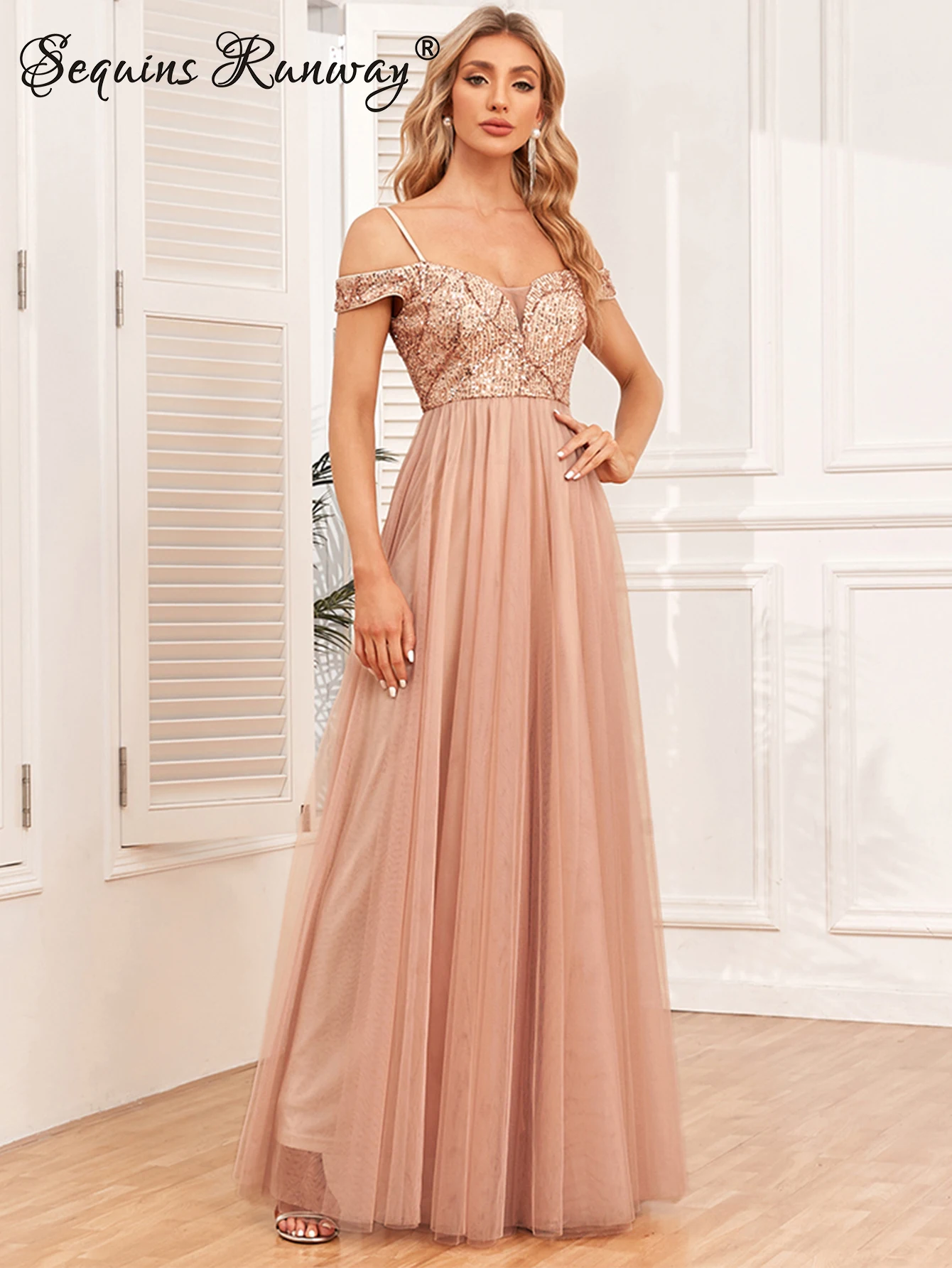 

Женское винтажное платье-макси, Элегантное Длинное Сетчатое платье с блестками для подружки невесты, роскошное вечернее платье для дня рождения, HL, на лето