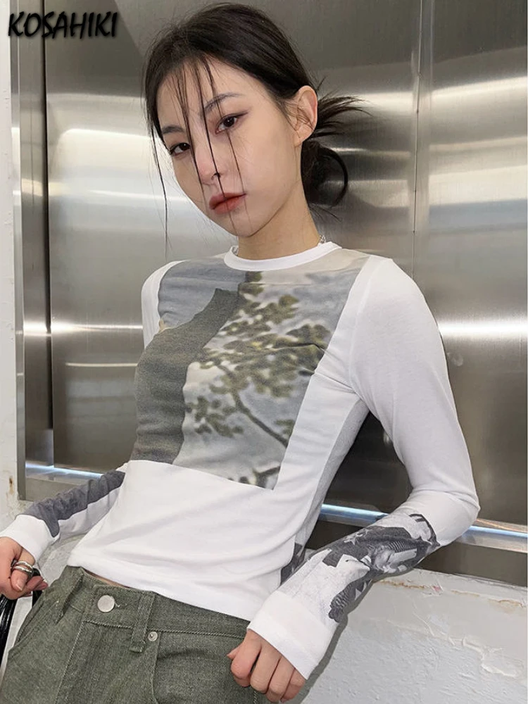 Футболка женская базовая с длинным рукавом и винтажным принтом Y2k