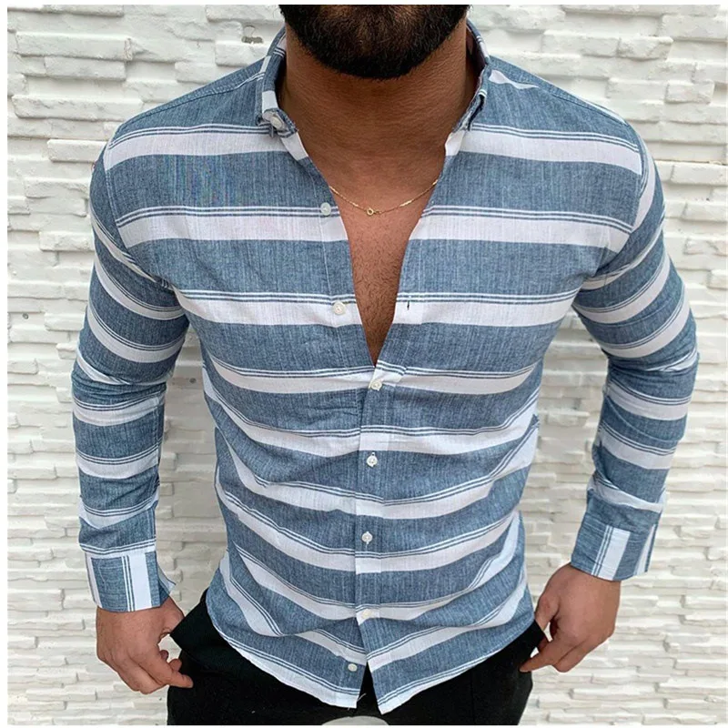 New Lapel Button Long Sleeve Men's Casual Shirt