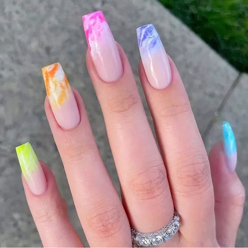 

24pcs summer flower design false nails full cover artificial nails with glue Long Paragraph Manicure press on nail packaging box