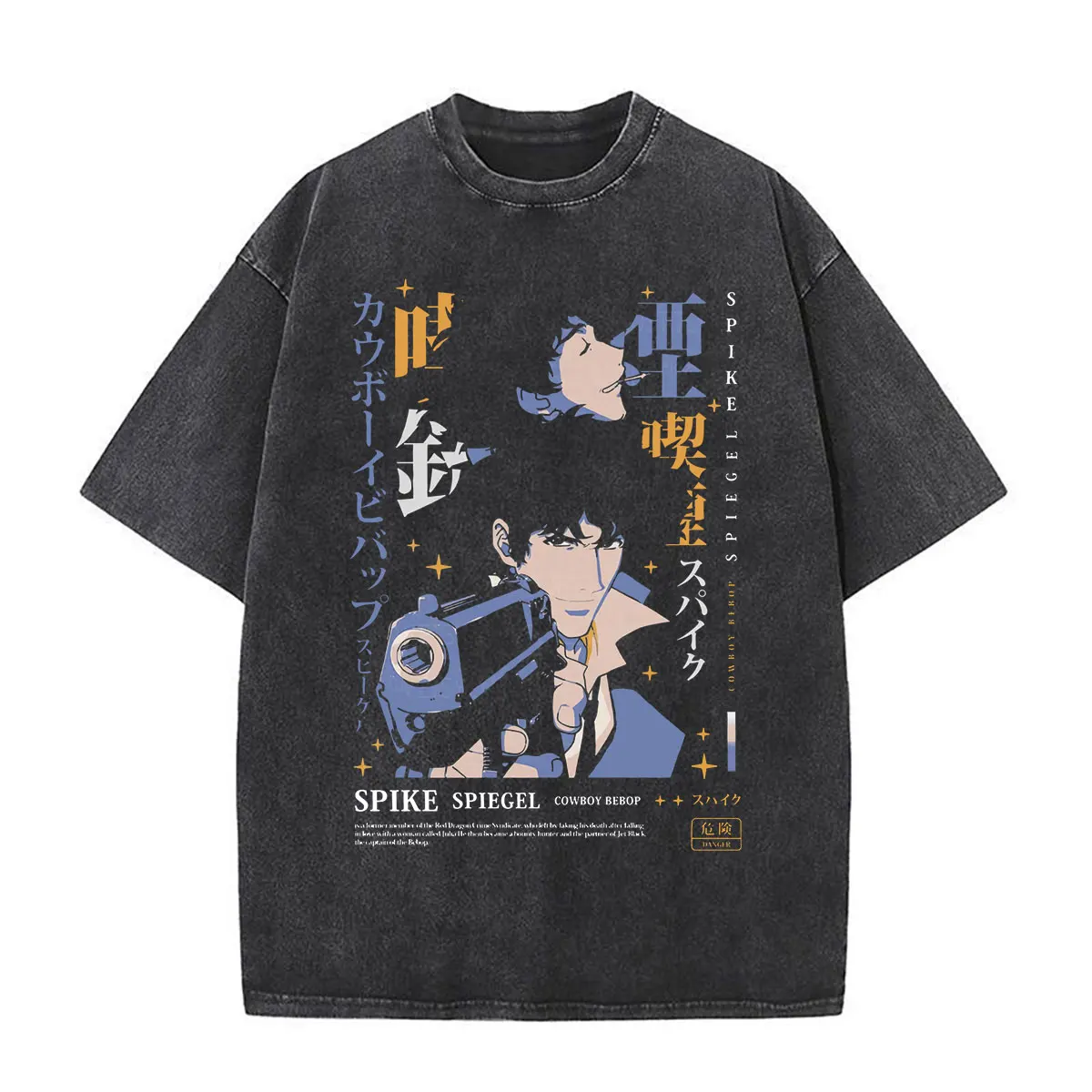 Фото Футболка с принтом Anime Cowboy Bebop Spike Spiegel, мужская одежда, повседневные модные топы, футболка оверсайз с короткими рукавами, уличная одежда №5