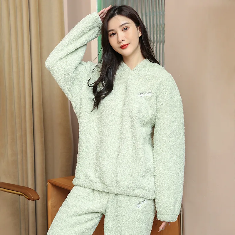 

Women's Pajamas New Arctic Plush Thickened Coral Velvet Sweet Lovely Hooded Housewear Suit