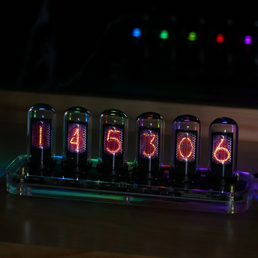 

IPS PC DIY Tube Alarm Digital Clock Tube-RGB Desk Clocks Table Electronic Desktop 6 Bit LCD Time Photo Display