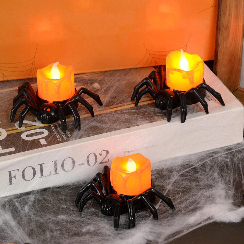 

Halloween Decorations LED Candle Light Plastic Spider Pumpkin Lamp for Home Bar Haunted House Halloween Party Decor Horror Props
