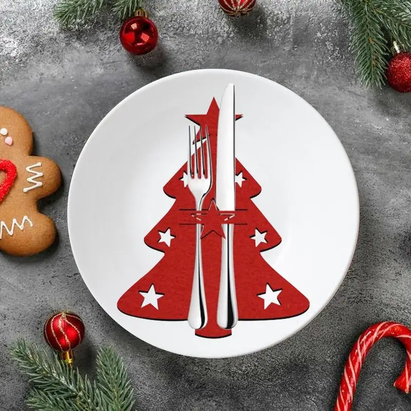 

12 Pieces Christmas Silverware Holder Durable Silverware Holders Bag Christmas Party Dinner Table Dinnerware Supplies Flatware