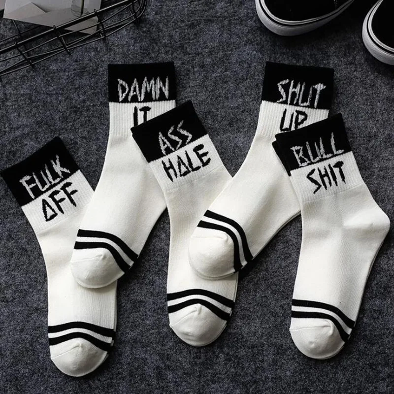 

Autumn Winter Unisex Cool Funny Women Cotton Sexy Socks English Letter Street Fashion Men's Cotton Sox Women's Ins Socks Hot Pop