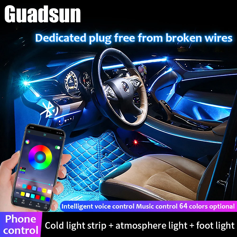 

Guadsun Led Universal By App RF 10 in 1 RGB With 8M 12V Remote Control Unbreakable Wire Auto Decorative Atmosphere Light