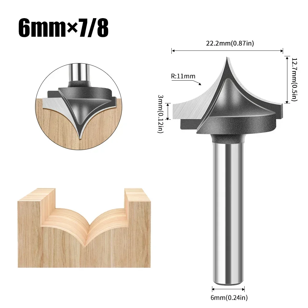 

1 шт. 6 мм 1/4 дюйма, твердосплавный хвостовик, круглые фрезы с круглым носом, шейкерные фрезы, инструменты, деревообрабатывающий фрезерный станок для дерева
