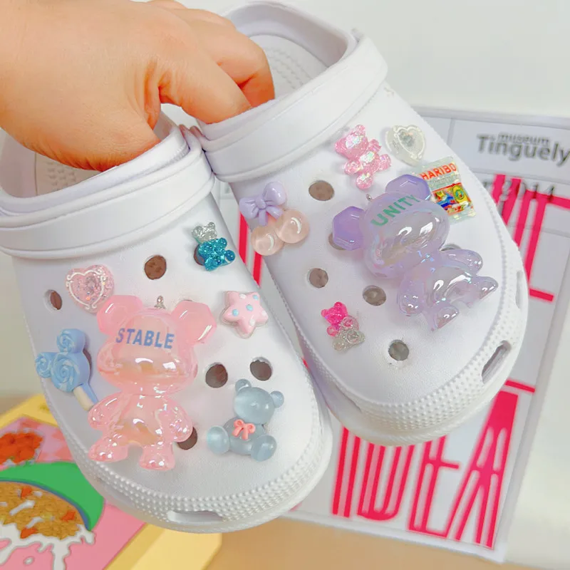 

1 Set Glitter Love Bear Novelty Cute Shoe Croc Charms PVC Shoe Decorations Clogs Sneakers Slippers Accessories Kid Girl Gift