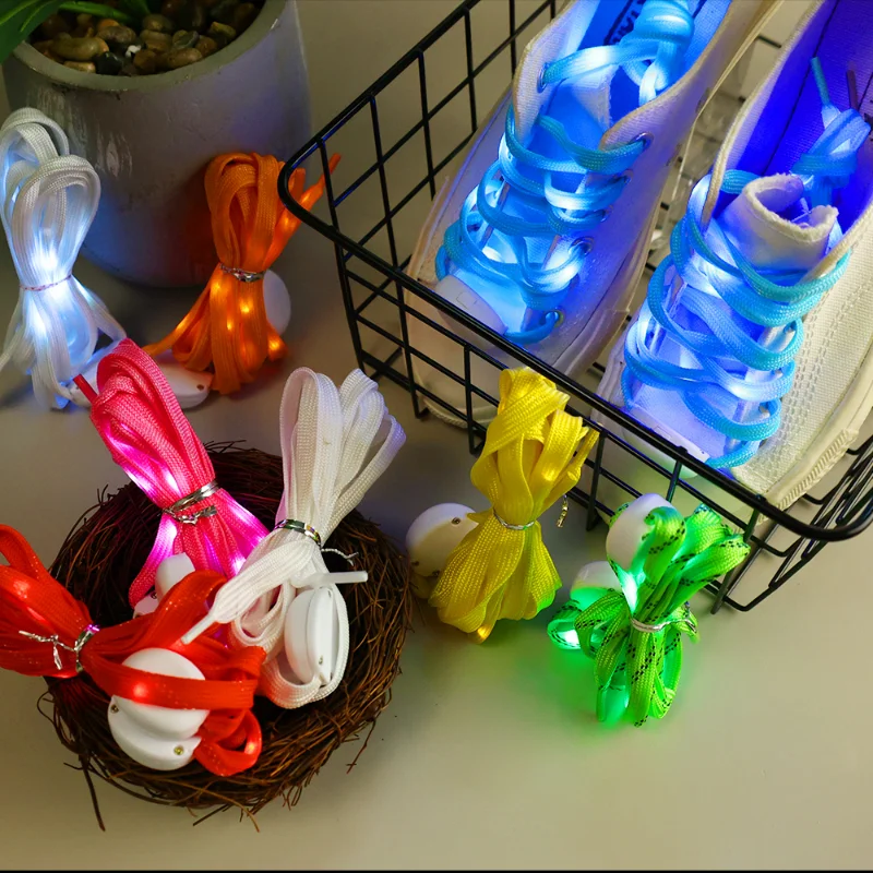 LED Shoe Laces Luminous Shoelaces Batteries Glow Shoe Strings Round Flash Light Shoelaces No Tie Lazy Shoe Laces Party Decor