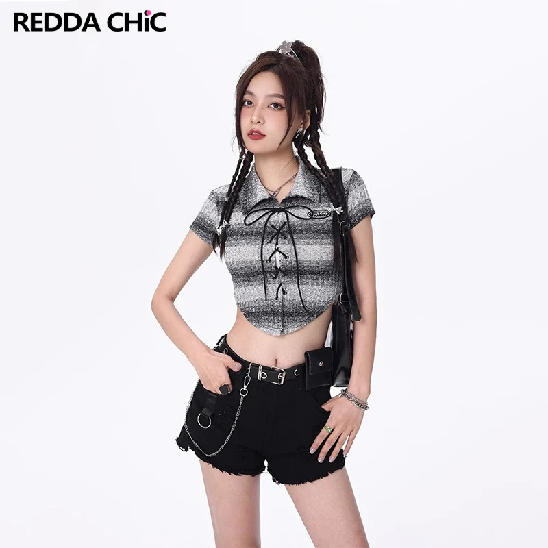 

REDDACHiC Dark Punk Frayed Belt Denim Shorts Goth Black Washed Raw Edge High Waist Trousers Chain Leg Ring Hot Summer Mini Pants