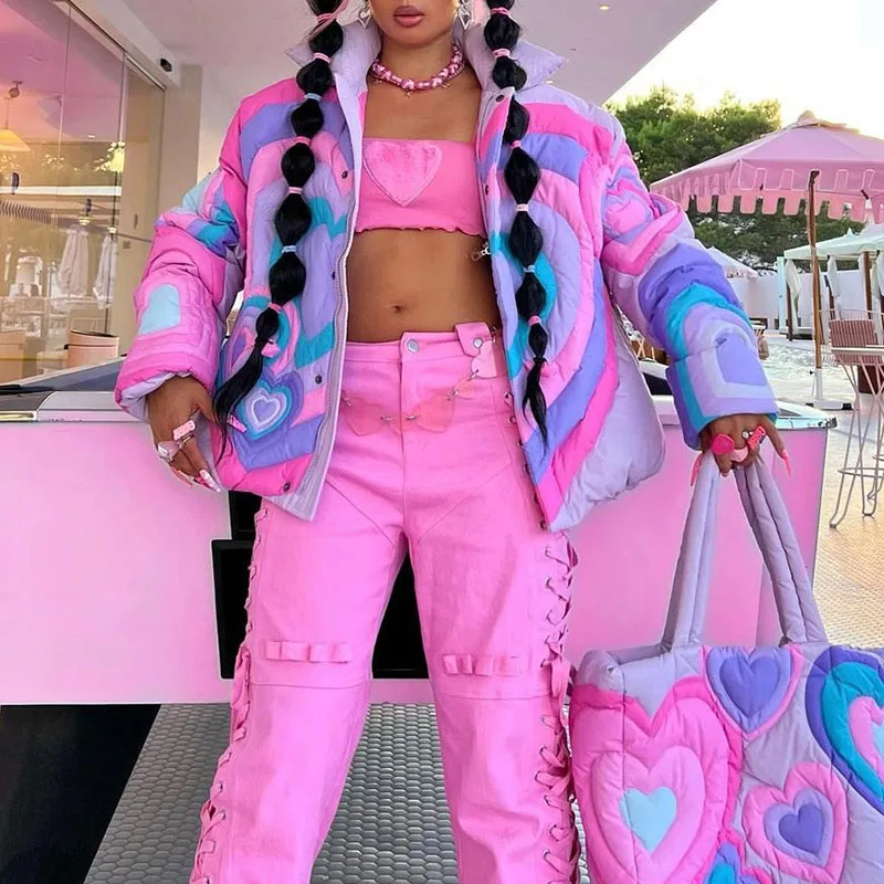 

Autumn and Winter 2022 New Loose Personalized Street Jacket Love Splice Fluffy Cotton Clothes Women