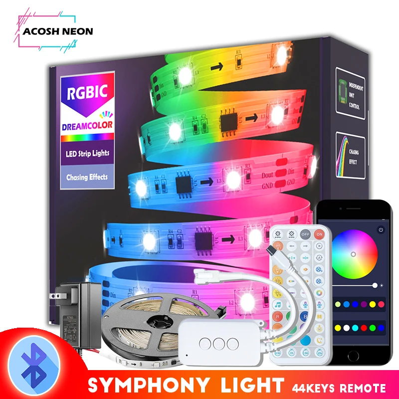 10M/32.8ft Bluetooth Led Strip Lights Addressable LED Strip Lights Rgbic Dreamcolor Pixel Led Flexible Rope Light for Bedroom