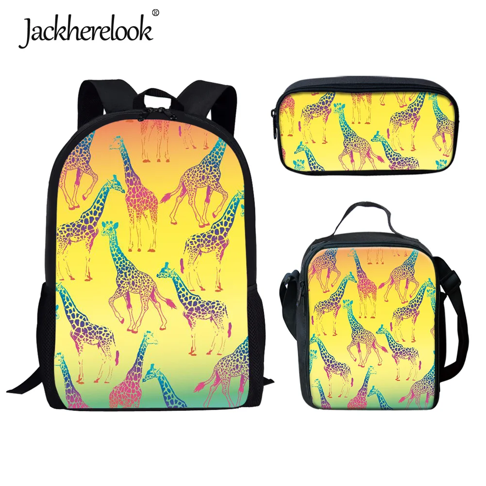 Набор школьных сумок Jackherelook с милым жирафом для подростков, вместительные Детские рюкзаки 3 шт., студенческий обед/Чехол-карандаш